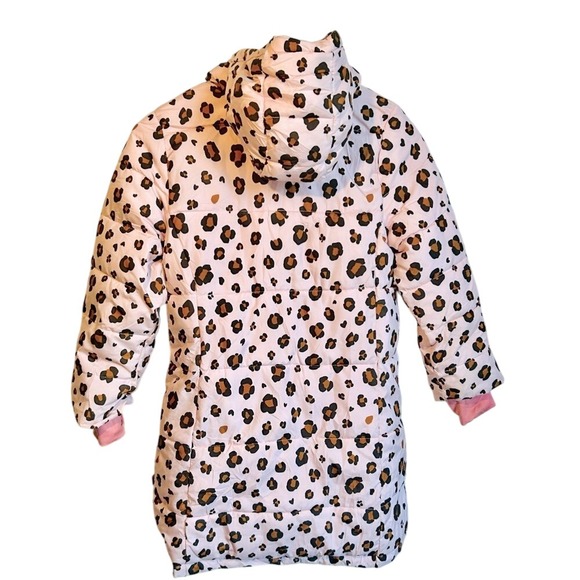 Girls Pink Leopard Amazon Essentials Puffer Coat Hooded Winter Warm Size Small - Picture 4 of 8